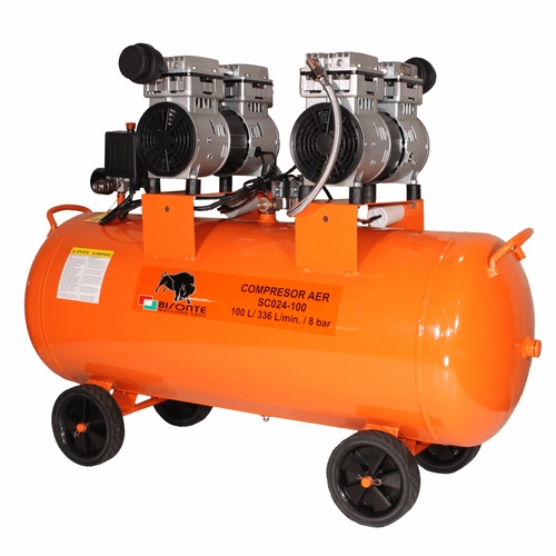 Bisonte SC024-100 direktmeghajtású, csendes, olajmentes kompresszor (8bar 100liter 2x850W)