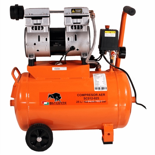 Bisonte SC012-025 direktmeghajtású, csendes, olajmentes kompresszor (8bar 25liter 850W)